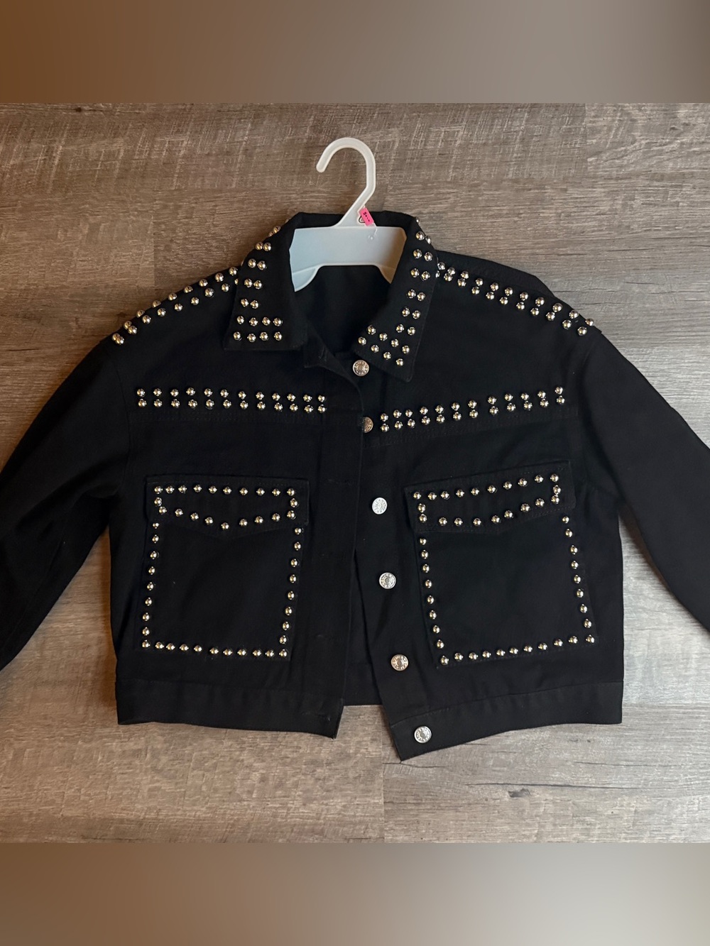 Black Studded Cropped Jean Jacket with Silver Studs